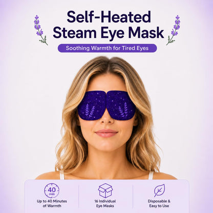 Steam Eye Mask Lavender Scent, Self Heating Warm Eye Masks for Sleeping & Relaxation, Disposable Heated Eye Compress for Dry Eyes, Travel, Screen Time & Spa Care, 16 Pack