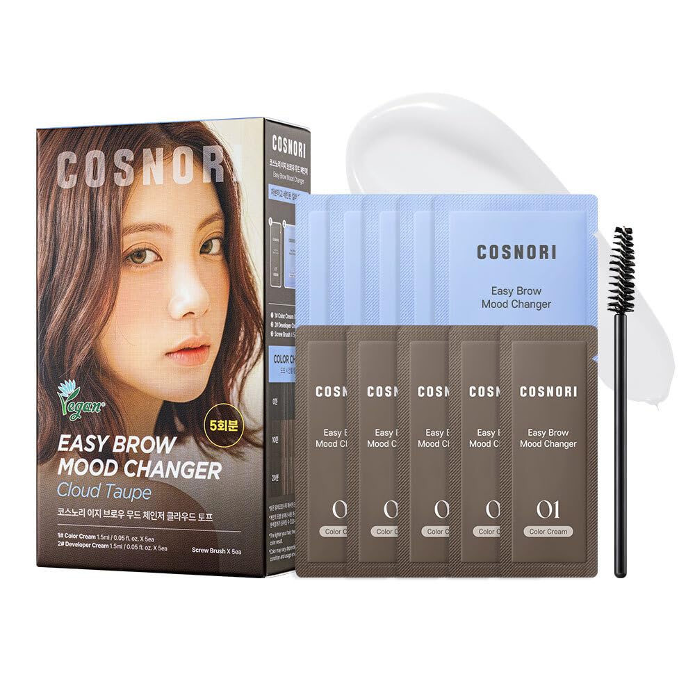 COSNORI Easy Brow Mood Changer Cloud Taupe – Korean Brow Tinting Kit, Soft Ash Brown Shade, Natural-Looking Brows, Gentle Formula, At-Home Application, 5 Applications
