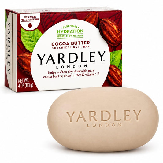 Yardley London Nourishing Bath Soap Bar Cocoa Butter, Helps Soften Dry Skin with Pure Cocoa Butter, Shea Butter & Vitamin E, 4.0 oz Bath Bar, 1 Soap Bar