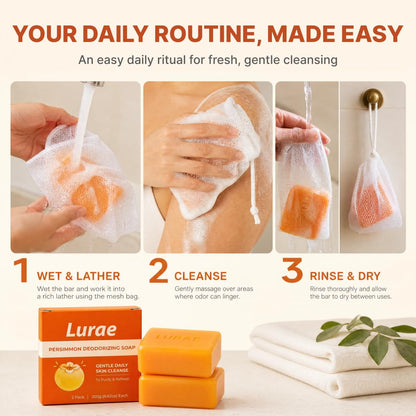 Lurae Persimmon Soap for Old People Smell, Body Odor Eliminator Bar, 2 Pack
