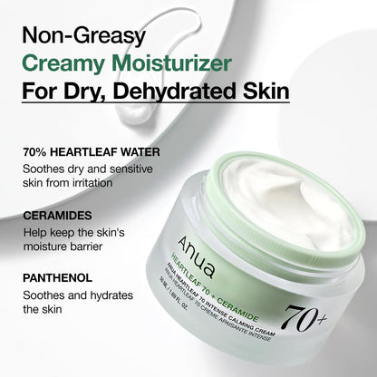 Anua Heartleaf 70 Intense Calming Cream with Ceramide, 1.69 fl.oz
