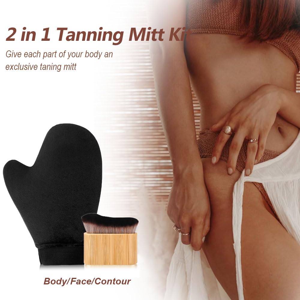 2 in 1 Self Tanning Mitt Kit,Self Tanner Mitt Applicator,Tanning Brush