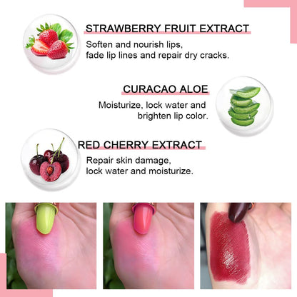 evpct 3Pcs Magic Color Changing Lipstick Long Lasting Waterproof 24 Hours Original for Women, Aloe Vera Strawberry Black Red Cherry PH Mood Permanent Color Changing Lipstick Lip Balm, labial magico