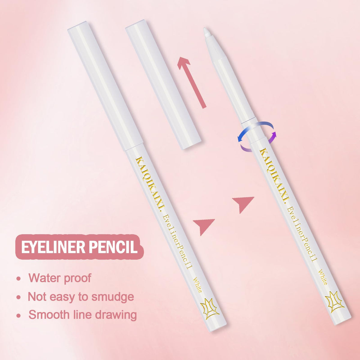 6Pcs White Eyeliner Pencils Professional Use as Highlighter,Lip Line Pen Long-lasting Nice Color Eye Brow Gel Pen Makeup Brow Tint Pencils Beauty Makeup Tools