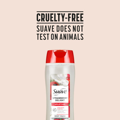 Suave Strawberry Delight Uplifting Body Wash, Formulated with Glycerin and Vitamin E for Hydrating and Gently Cleansing Skin, 18 FL OZ, 6 Pack