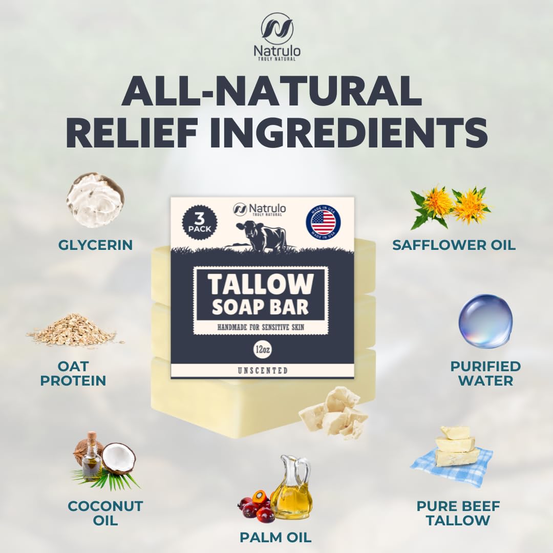 Beef Tallow Soap Bar – Grass Fed Tallow Soap, Bar Soap for Dry, Itchy Skin