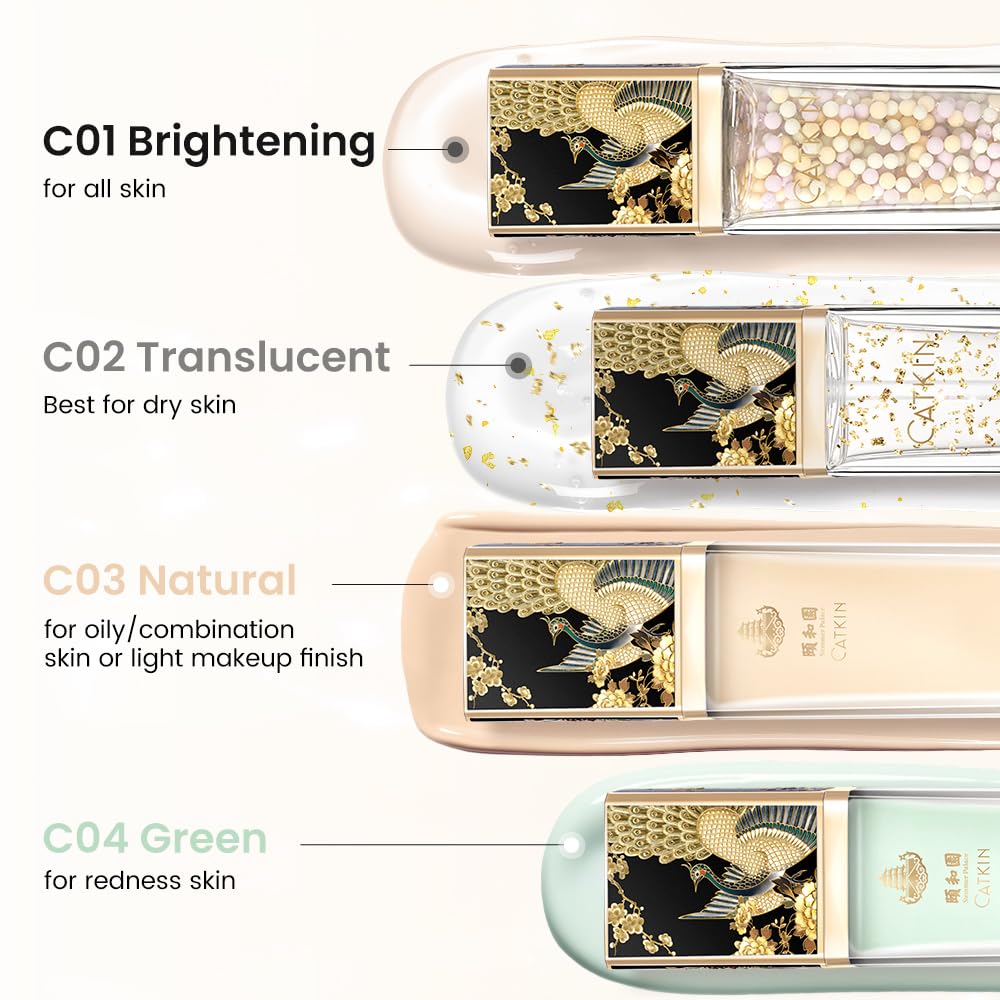CATKIN Beige Tinted Face Makeup Primer Base Brighten Even Skin Tone Correcting Cream Veil Blur Pores Oil Control Infused with Hyaluronic acid Light Make up for All Skin