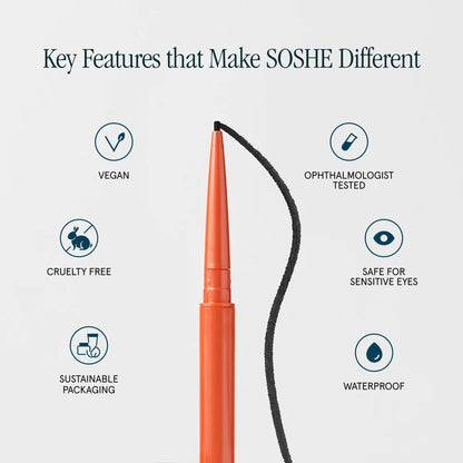 SOSHE Beauty - Waterproof Precision Eyeliner | 1.5mm Smudge-Proof Gel Liner| Easy Refills | Cruelty-Free, Certified Plastic Negative (Lovesick - Burgundy Brown)