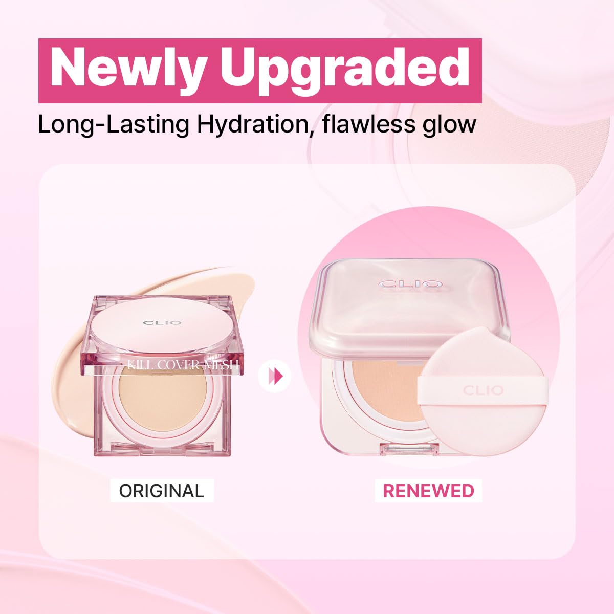 CLIO Kill Cover Mesh Glow Essential Cushion Foundation, Buildable Ultra-Fit Coverage with Glow Finish, Long-Lasting Hydration, Flawless Cover for Sensitive & Dry Skin, Korean Foundation (23N GINGER)