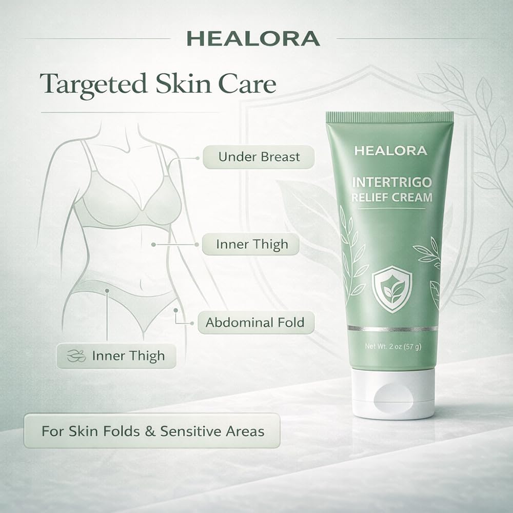 Hlonns Healora Intertrigo Cream, Skin Fold Care & Chafing Support Cream, With Zinc Oxide Undecylenic Acid, Witch Hazel Extract, Tea Tree Oil, Supports Skin Comfort, for Friction-Prone Areas, 2 oz (2)