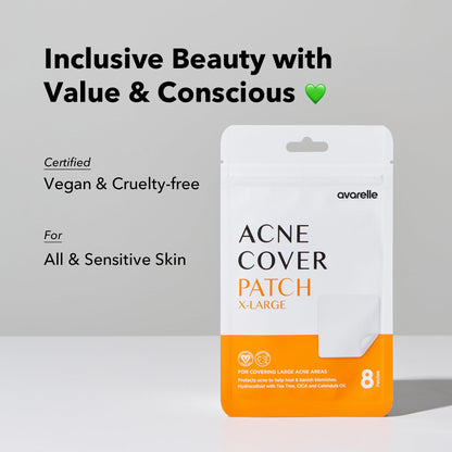 AVARELLE XL Large Hydrocolloid Acne Cover Patches for Face & Body 8 Count