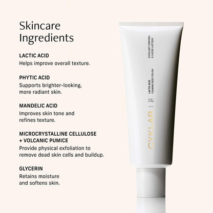 Cyklar Lactic Acid Body Polish – Chemical Exfoliator with AHAs & Volcanic Pumice – Added Glycerin for Skin Hydration – Fragrance-Free, 11 fl oz