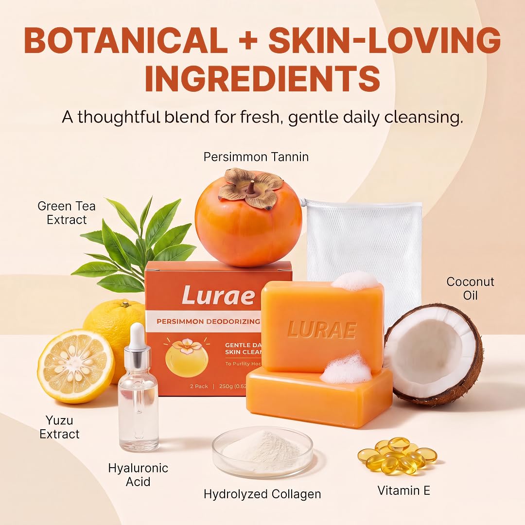 Lurae Persimmon Soap for Old People Smell, Body Odor Eliminator Bar, 2 Pack