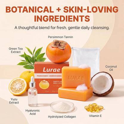Lurae Persimmon Soap for Old People Smell, Body Odor Eliminator Bar, 2 Pack