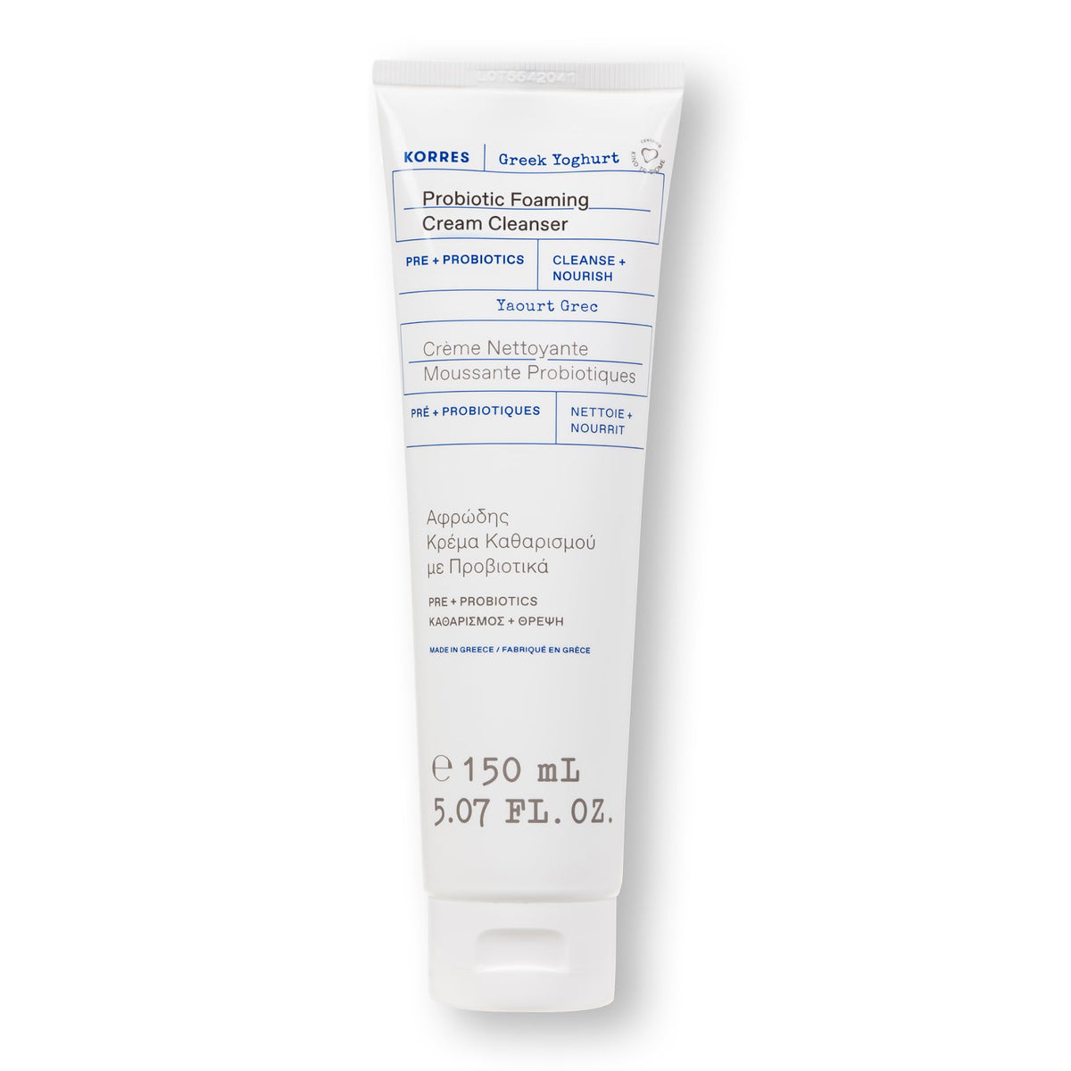 KORRES Greek Yoghurt Foaming Cream Cleanser, Deep Skin Cleansing 5.07 Fl Oz
