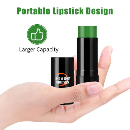 Drawdart Witch Green Face Body Paint Stick, St. Patrick's Day Face Paint Makeup Accessories, Full-Coverage Hypoallergenic Camo Hulk Hunting FacePaint, Halloween SFX Cosplay Costume Party Green Makeup