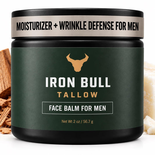 Iron Bull Beef Tallow Face Moisturizer for Men. Anti-Aging With Hyaluronic Acid for Wrinkles. Grass-Fed Beef Tallow Skin Balm & Jojoba Oil for All Skin Types. Natural Formula With a Clean Scent - 2oz