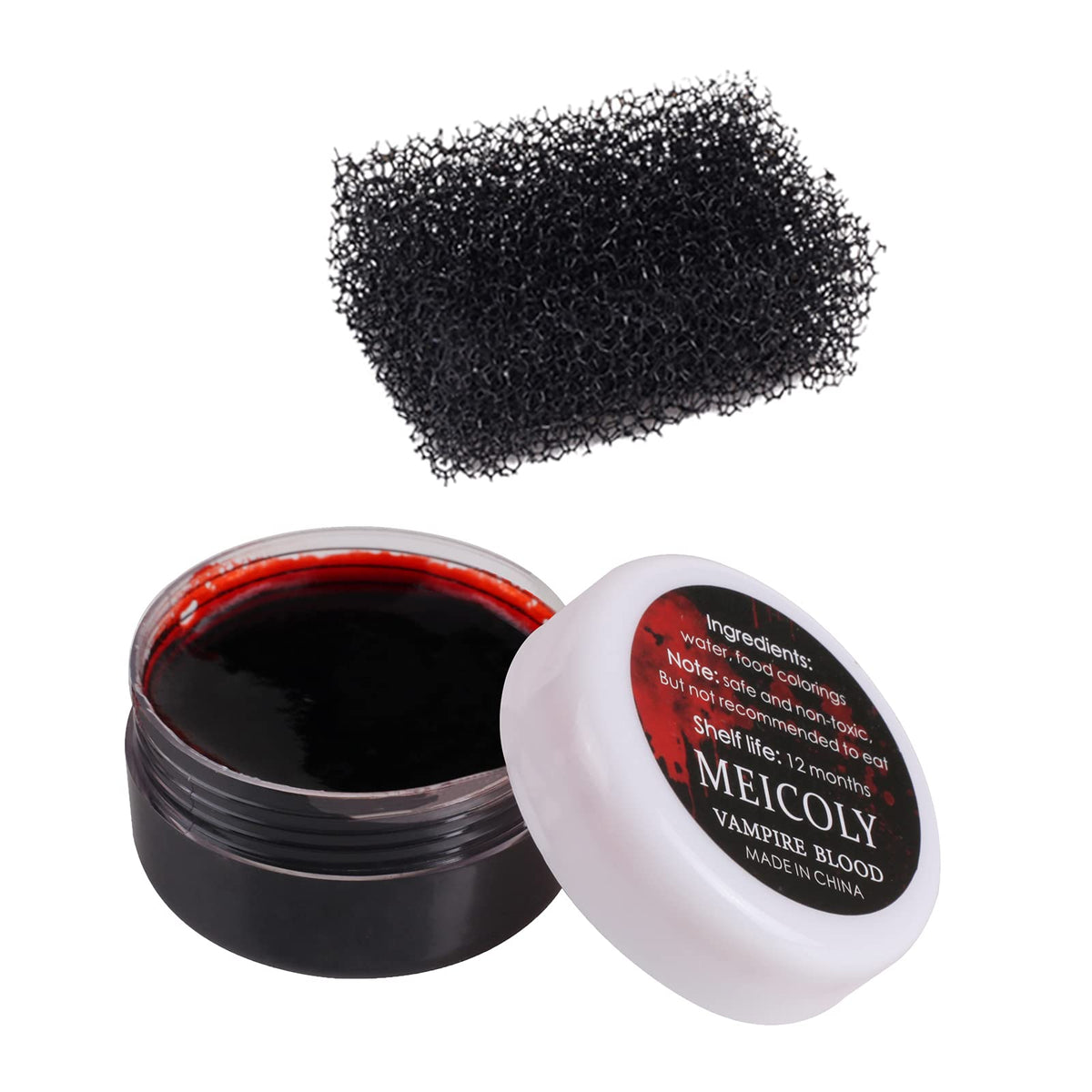 MEICOLY Quality Updated Halloween Coagulated Blood,30g/1.06 oz Fake Blood Gel with Black Stipple Sponge,for SFX Wound,Cuts,Clown,Vampire Film Cosplay Scab Makeup,