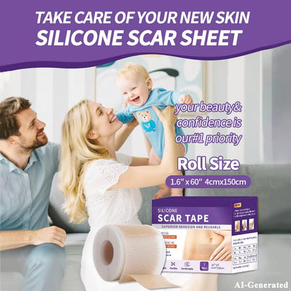 Medical Grade Silicone Scar Sheets, (1.6" x 60" Scar Roll-1.5M) - Reusable Scar Removal Tape Strips for Surgical,C-Section,Tummy Tuck,Keloid Scars Keloid Bump Removal