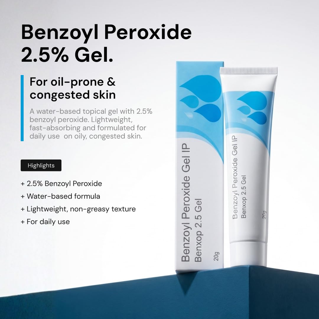 SALVE Benxop 2.5% Benzoyl Peroxide Gel (0.70 oz / 20g) - Topical Skincare Gel for Oil-Prone and Congested Skin