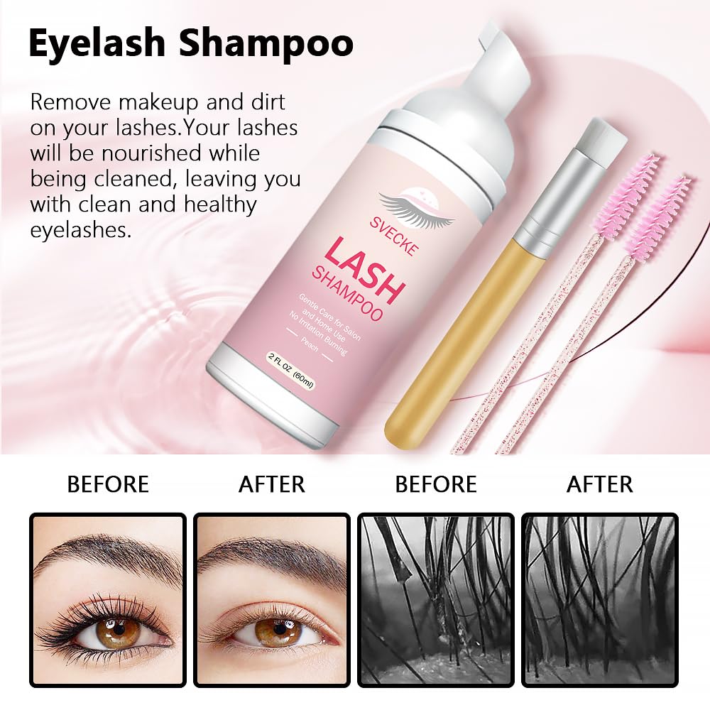 SVECKE Peach Lash Shampoo Kit, Eyelash Extension Cleanser