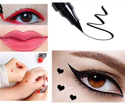 Go Ho 2 PCS Waterproof Liquid Eyeliner Stamps,Double-side Black&Red Smudge-proof Eye Liner,Heart Stamp Eyeliner for Halloween Costumes Makeup,Long-lasting Love Tattoo Tools