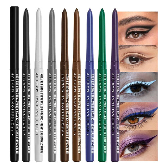 8Pcs Retractable Creamy Eyeliner & Eyeshadow Sticks for Women, Black White Brown Blue Purple Green Gray Colors, Ultra Pigmented Waterproof Mechanical Eye Pencils, Matte Satin Finish,Vegan,Cruelty-Free