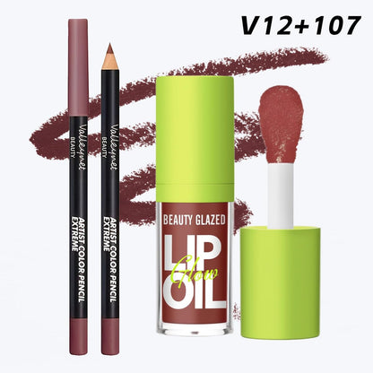 2Pcs Lip Gloss & Lip Liner Set – Rosewood Nude, 90s Ombre Lips, Retro Gradient Lip, Plumping Effect, Full Volume Lips, High Shine Gloss, Viral Lip Combo, Fuller Looking Lips, Glassy Lip (#V10+107)