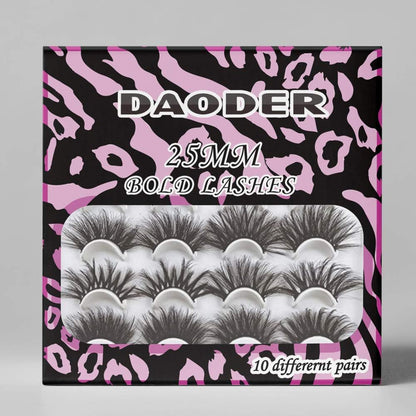 DAODER False Eyelashes 25MM Mink Lashes Dramatic Look Fluff Long Fake Eyelashes Wispy 25mm False Lashes Strip 10 Variety Pairs Mixed for Halloween Bold Makeup