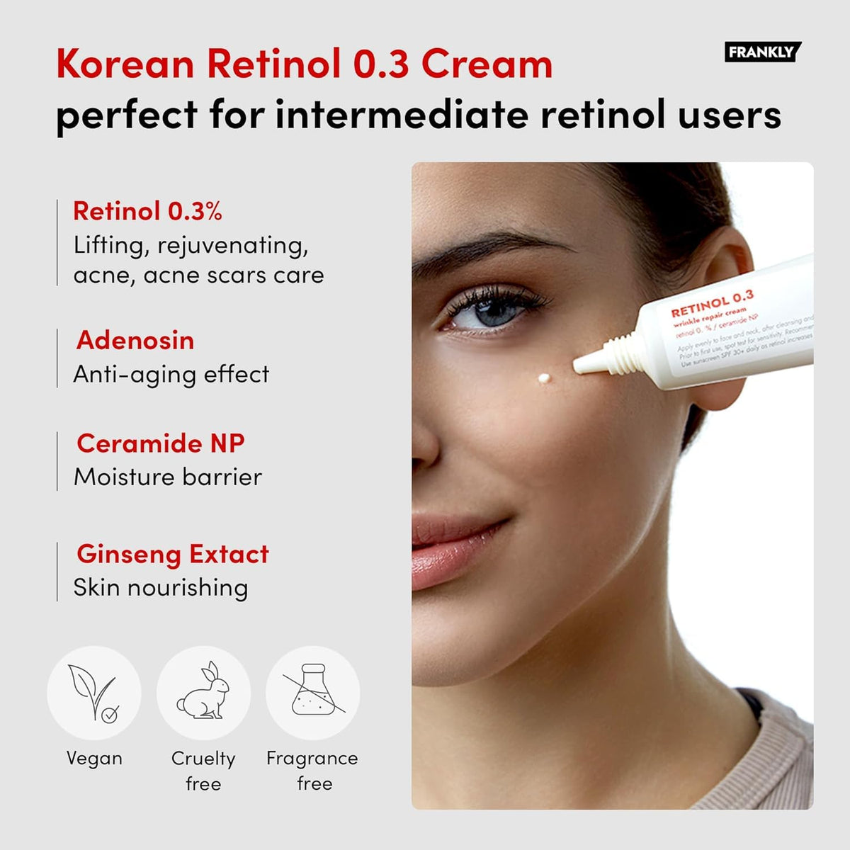 FRANKLY Retinol 0.3% Cream, 0.7oz - Korean Intensive Retinol