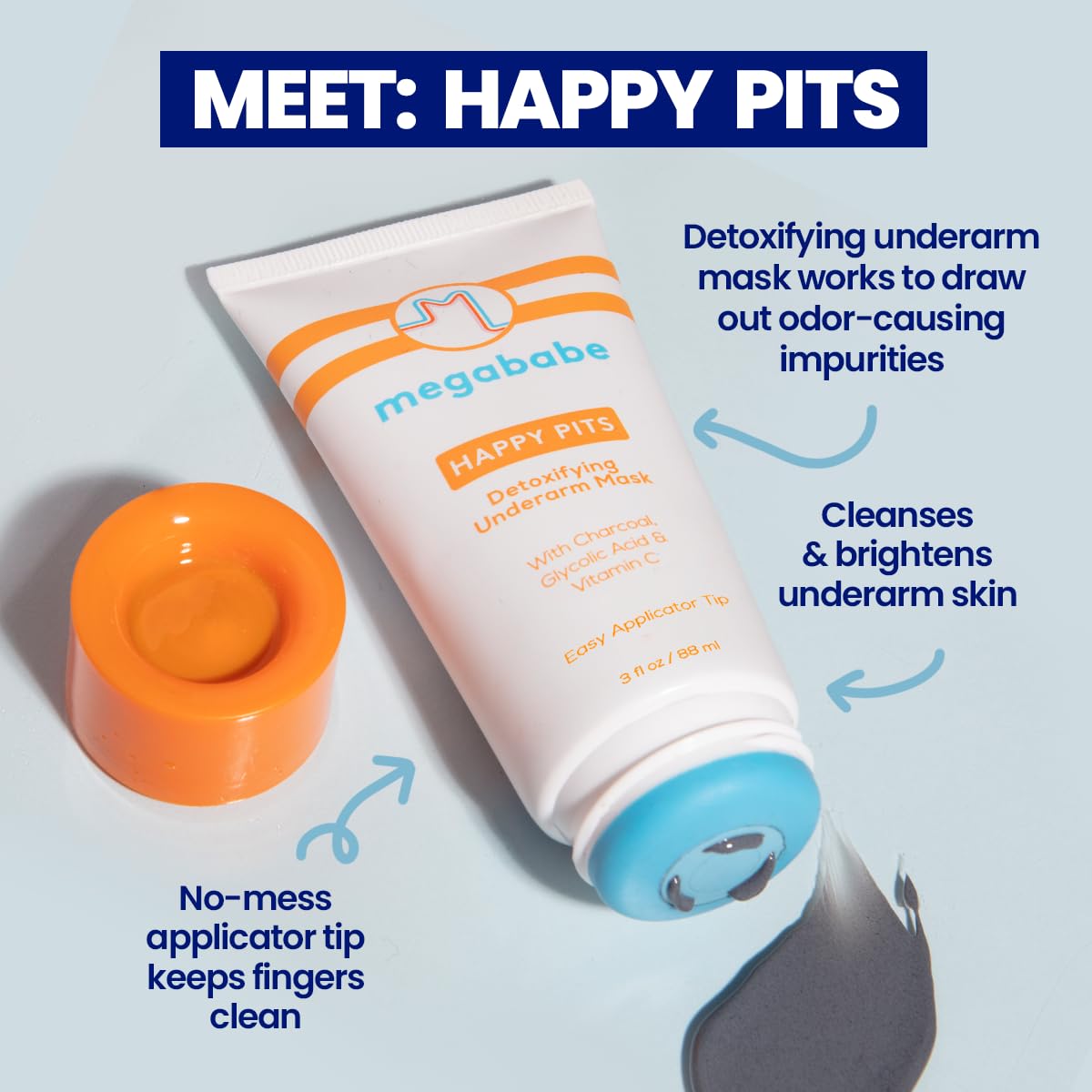 Megababe Happy Pits Underarm Mask, Detox, Odor Control, 3 fl oz