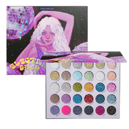 KARA BEAUTY ELECTRIC DISCO Glitter Eyeshadow Palette – 30 Color Pressed Glitter Makeup Palette for Face, Body & Eyes No Glue Needed Chunky & Fine Glitter for Rave, Festival Makeup Mermaid Vibes & More