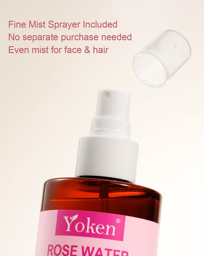 Yoken Organic Rose Water Spray 8oz, USDA Organic Face Mist, Alcohol Free