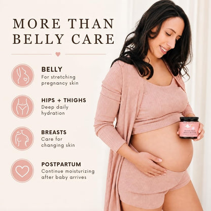 Organic Belly Butter for Pregnancy Stretch Mark Prevention and Treatment by Irene Organics - Award Winning Anti Stretch Mark Tummy Balm For Pregnancy and Postpartum 4oz - Hydrating Bump Cream