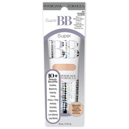 Physicians Formula Super BB Cream. All in 1 Tinted Beauty Balm Foundation Cream, Sheer Moisturizing Coverage, Cruelty Free Light/Medium