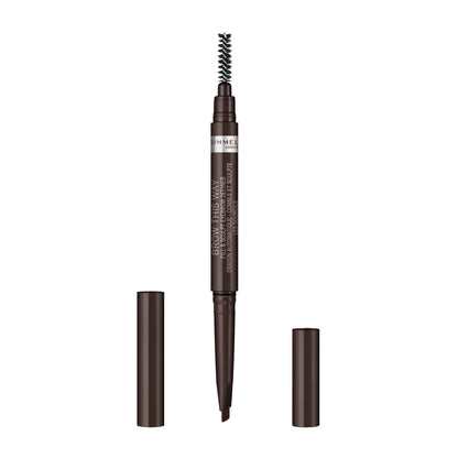 Rimmel Brow This Way Fill & Sculpt Eyebrow Definer, 003 Dark Brown, Double Ended Brow Pencil, Defines & Sculpts Brows, Lasts All Day, Vegan Formula, 0.01 oz
