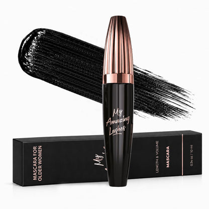 My Amazing Lashes 4D Silk Fiber Mascara for Mature Women Over 60, Black Waterproof, Volume & Length, Smudge‑Proof, No Clumping, 1‑Pack