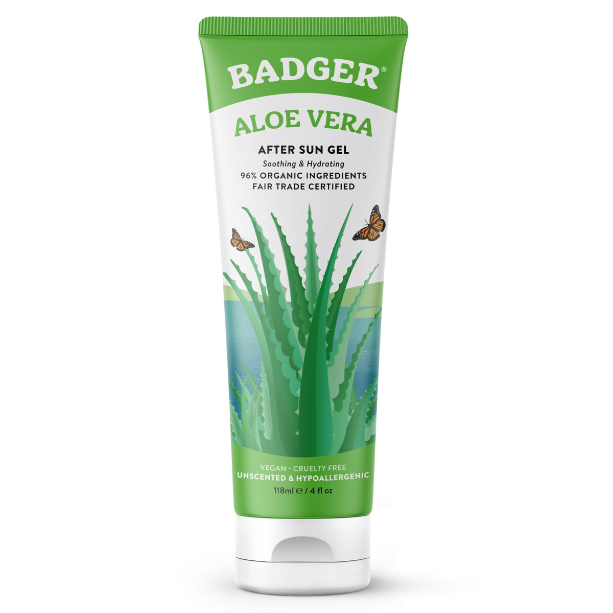 Badger Organic Aloe Vera Gel, Cooling, Fair Trade, Face & Body, 4 fl oz