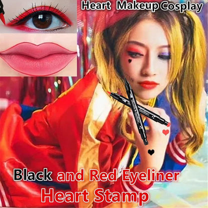 Go Ho 2 PCS Waterproof Liquid Eyeliner Stamps,Double-side Black&Red Smudge-proof Eye Liner,Heart Stamp Eyeliner for Halloween Costumes Makeup,Long-lasting Love Tattoo Tools