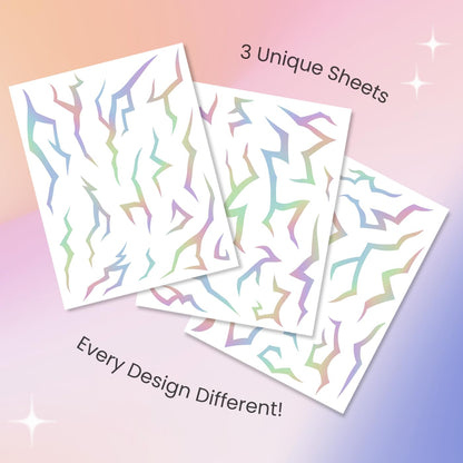 Iridescent Pattern Temporary Tattoos | 3 Sheets Holographic Fantasy Energy Pattern | Metallic Cosplay | Fake Tat Stickers | Kpop Tattoos for Kids | Birthday Party, Halloween
