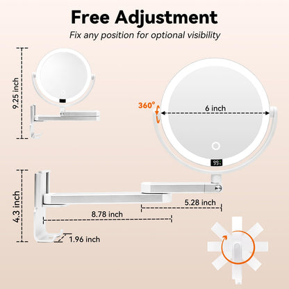 Wall Mounted Makeup Mirror, Digital Screen Magnifying Mirror with Light
