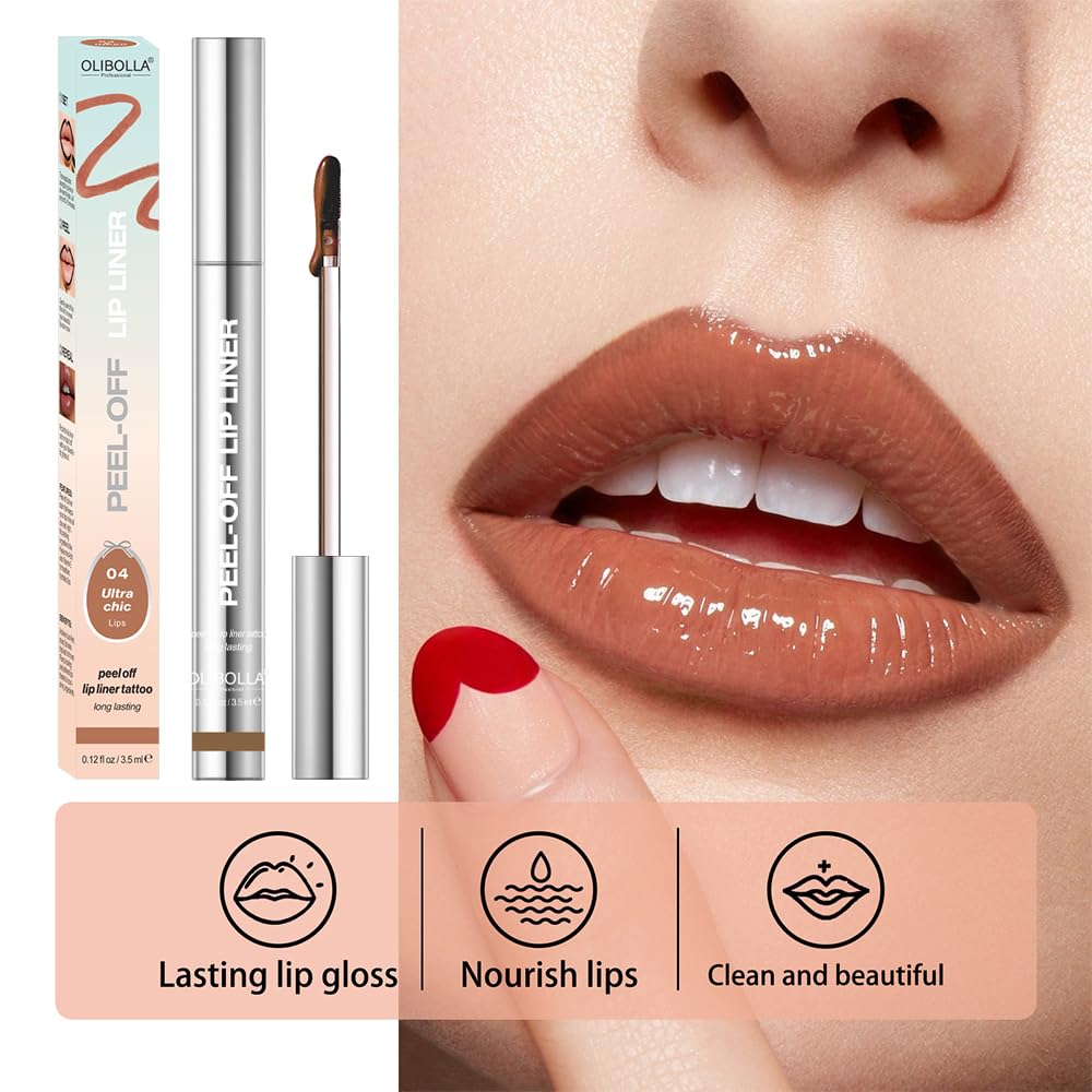 BANGFENG 4Pcs Peel Off Lip Liner Stain Set - Long-Lasting, Smudge-Proof, Waterproof Nude Matte Lip Tint, Non-Fading Peel Off Lip Color, Effortless Precision & Full Coverage, 24H Color Hold