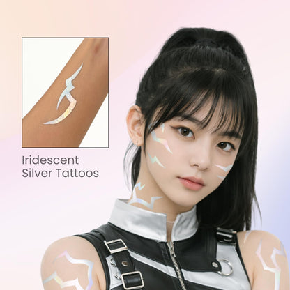 Iridescent Pattern Temporary Tattoos | 3 Sheets Holographic Fantasy Energy Pattern | Metallic Cosplay | Fake Tat Stickers | Kpop Tattoos for Kids | Birthday Party, Halloween