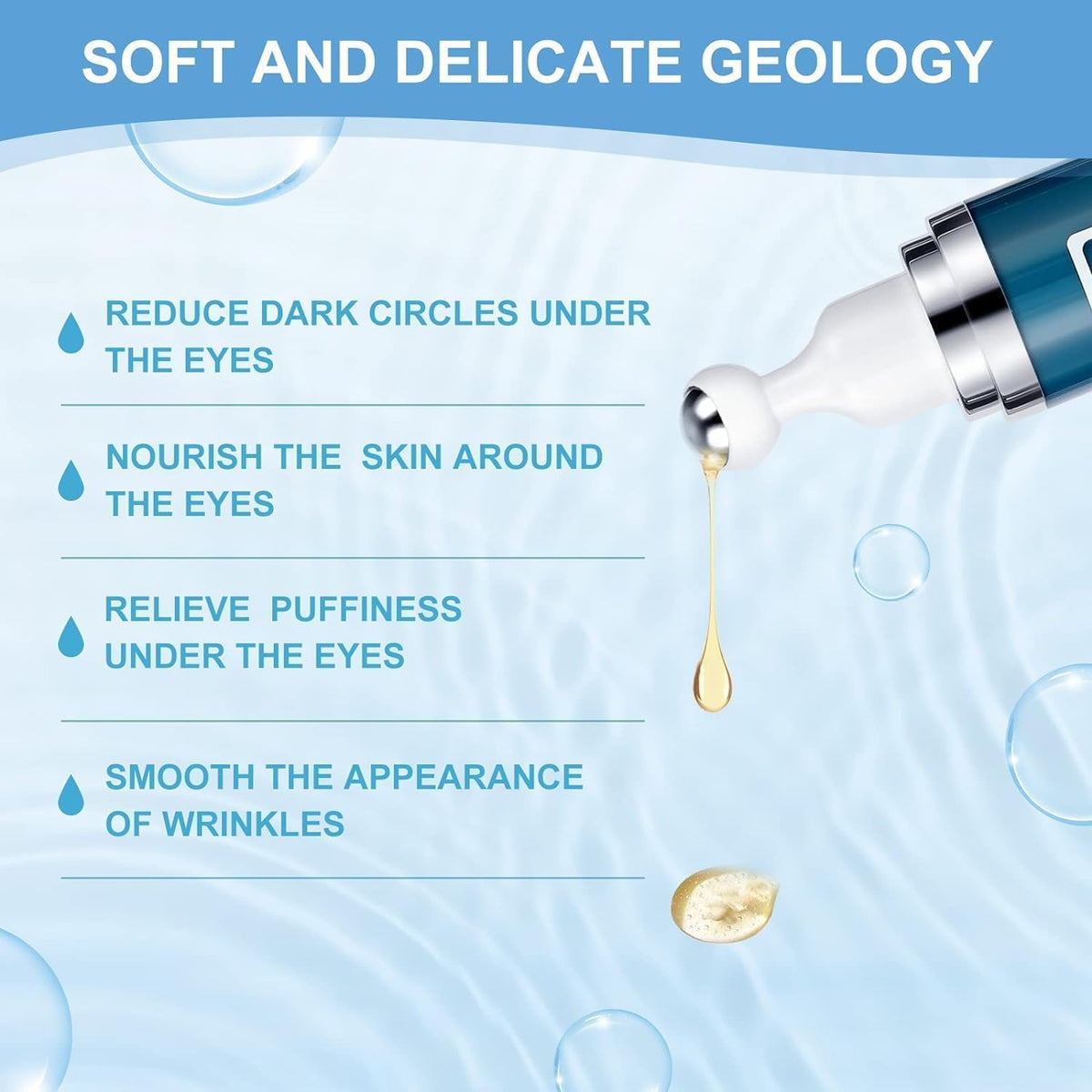 Caffeine Eye Cream for Dark Circles: Under Eye Cream Morning Skincare - Upgraded Formula Eye Serum with 360° Cooling Roller for Puffy Eyelids 0.5 fl.oz