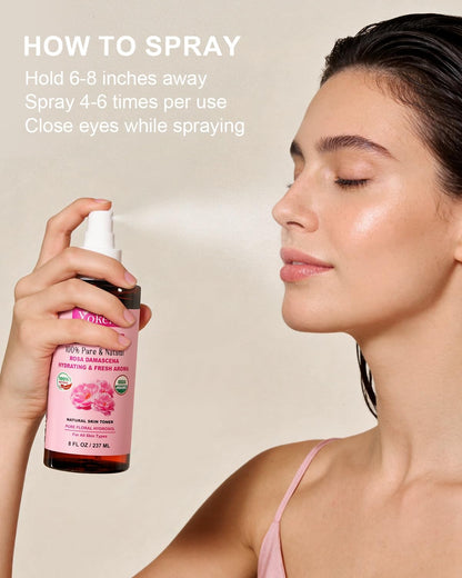 Yoken Organic Rose Water Spray 8oz, USDA Organic Face Mist, Alcohol Free