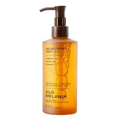 Glo Melanin Brightening Body Oil – Topical Moisturizer with Vitamin C, Kojic Acid & Turmeric – Lightweight Hydrating Cosmetic Oil for Melanin-Rich Skin (8 oz / 230 ml)