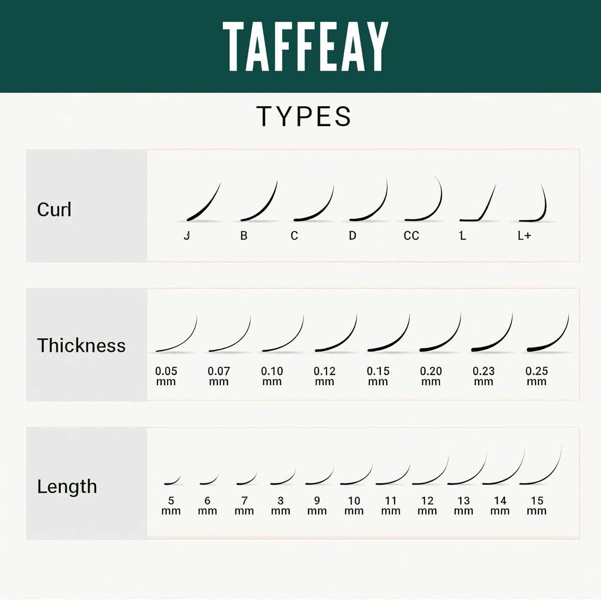 Taffeay Cashmere Super Matte Black Lash Extensions Trays (0.05 CC 8-15mm)