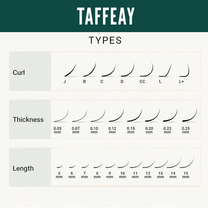 Taffeay Cashmere Super Matte Black Lash Extensions Trays (0.05 CC 8-15mm)
