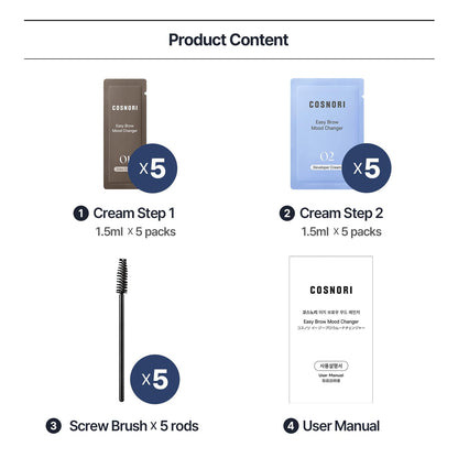 COSNORI Easy Brow Mood Changer Cloud Taupe – Korean Brow Tinting Kit, Soft Ash Brown Shade, Natural-Looking Brows, Gentle Formula, At-Home Application, 5 Applications