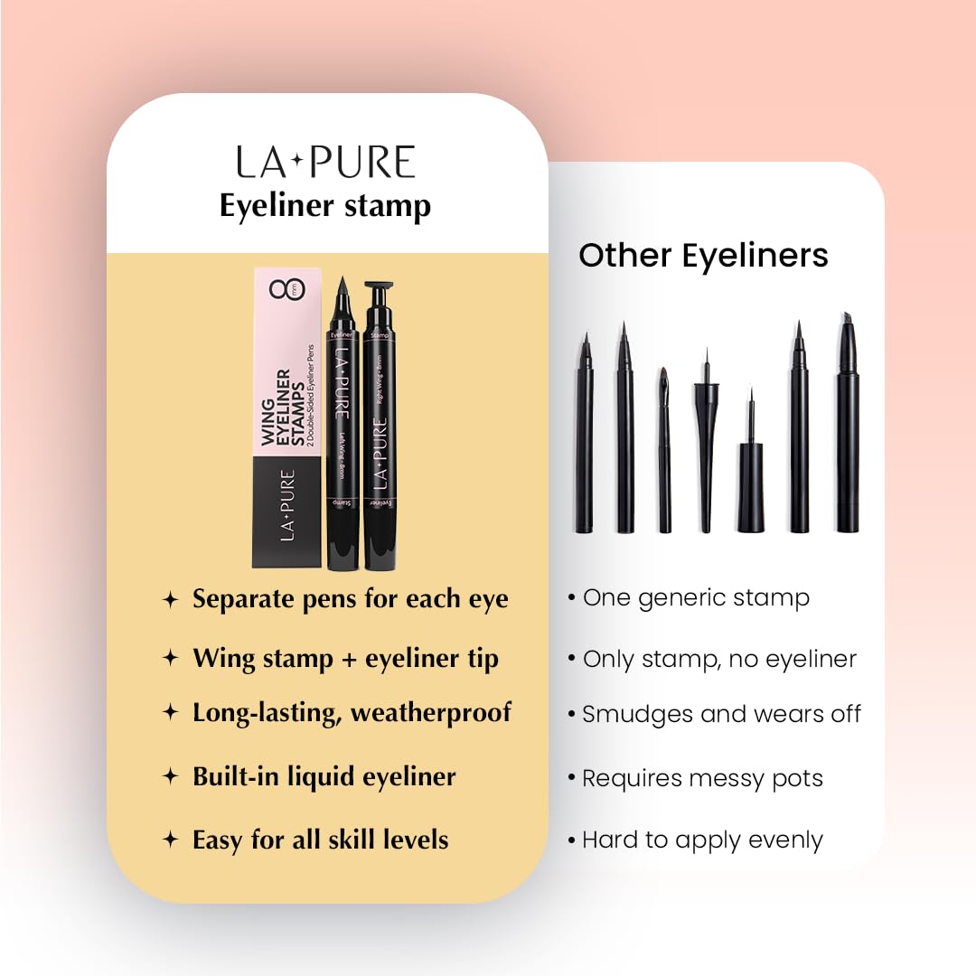 LA PURE Winged Eyeliner Stamp for Easy Cat Eye Makeup 2x, Black – 8mm